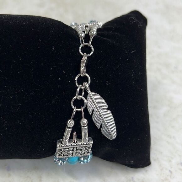 Boho Bling Bracelet Vintage Style Silver Tone Turquoise Beads NWT - Picture 6 of 6